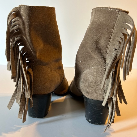 ZARA Nude  Suede Leather Ankle Boots with side Fringe Cowboy - Picture 7 of 11